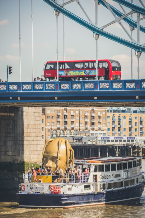 Travis Scott's famous gold head + the Astroworld Party boat on the River Thames